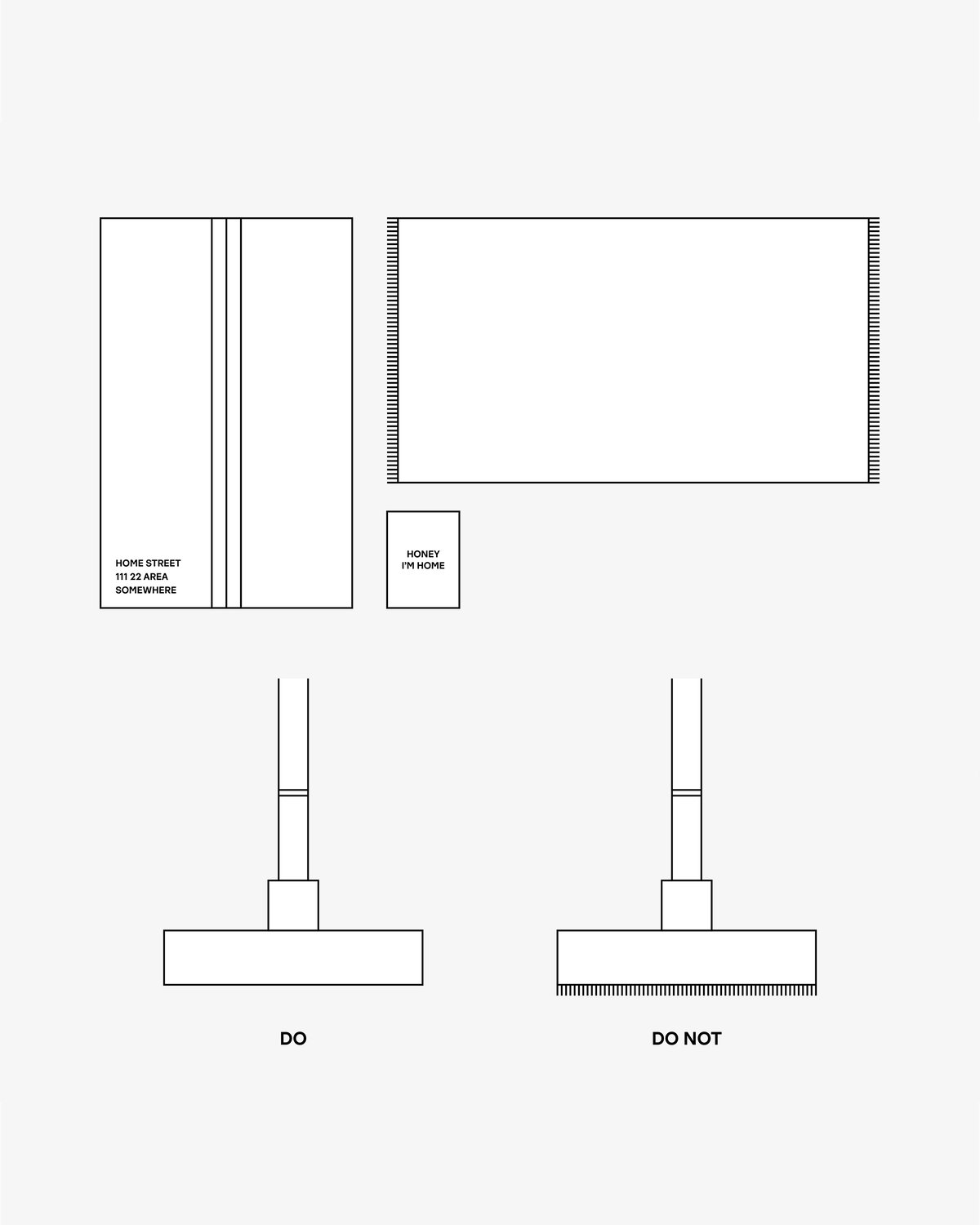 Digital drawing of vacuum instructions. It says DO NOT next to the vacuum head with bristles, and DO next to the vacuum head without bristles.