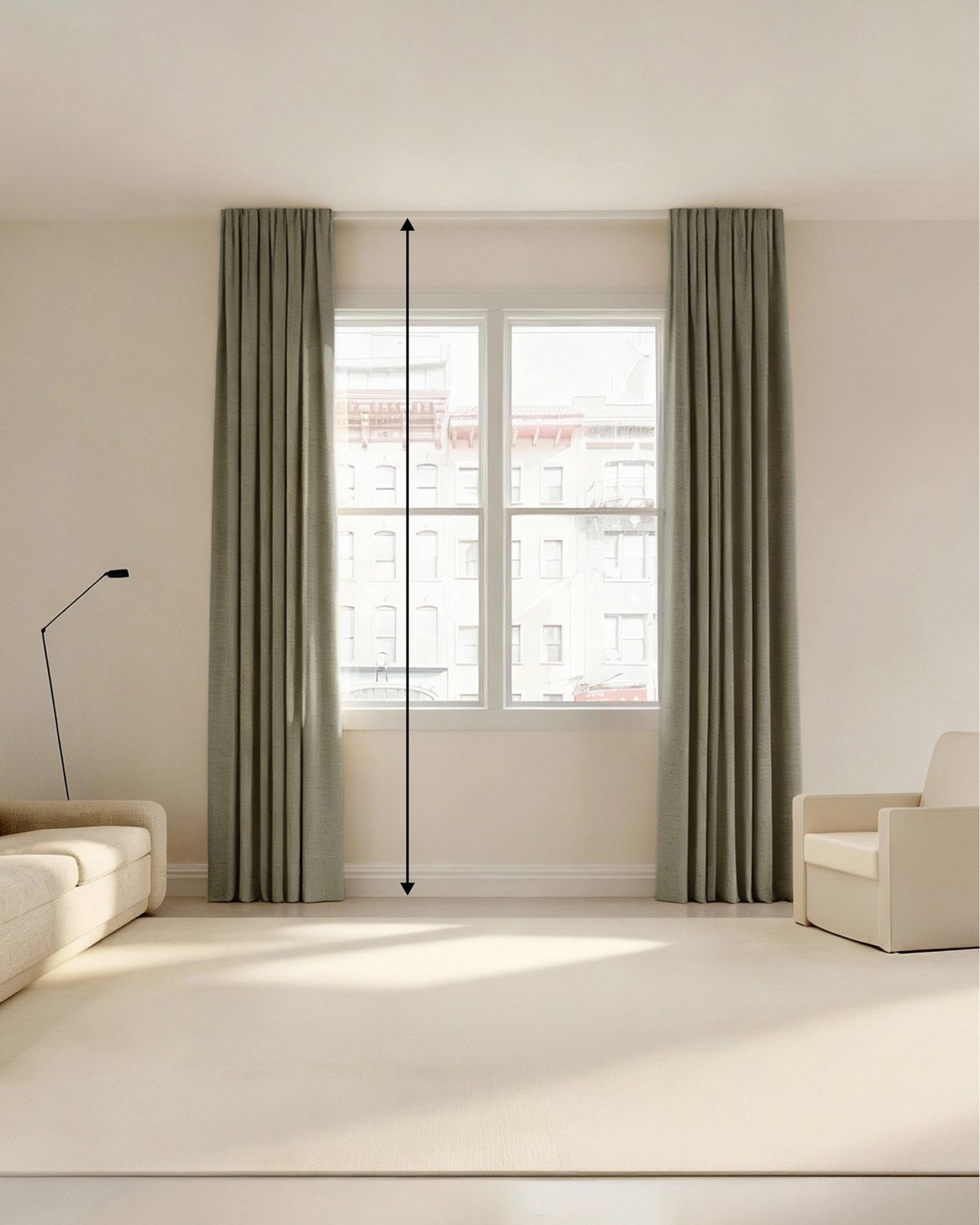 Measure the curtain drop from the top of the track down to the floor for the correct length.
