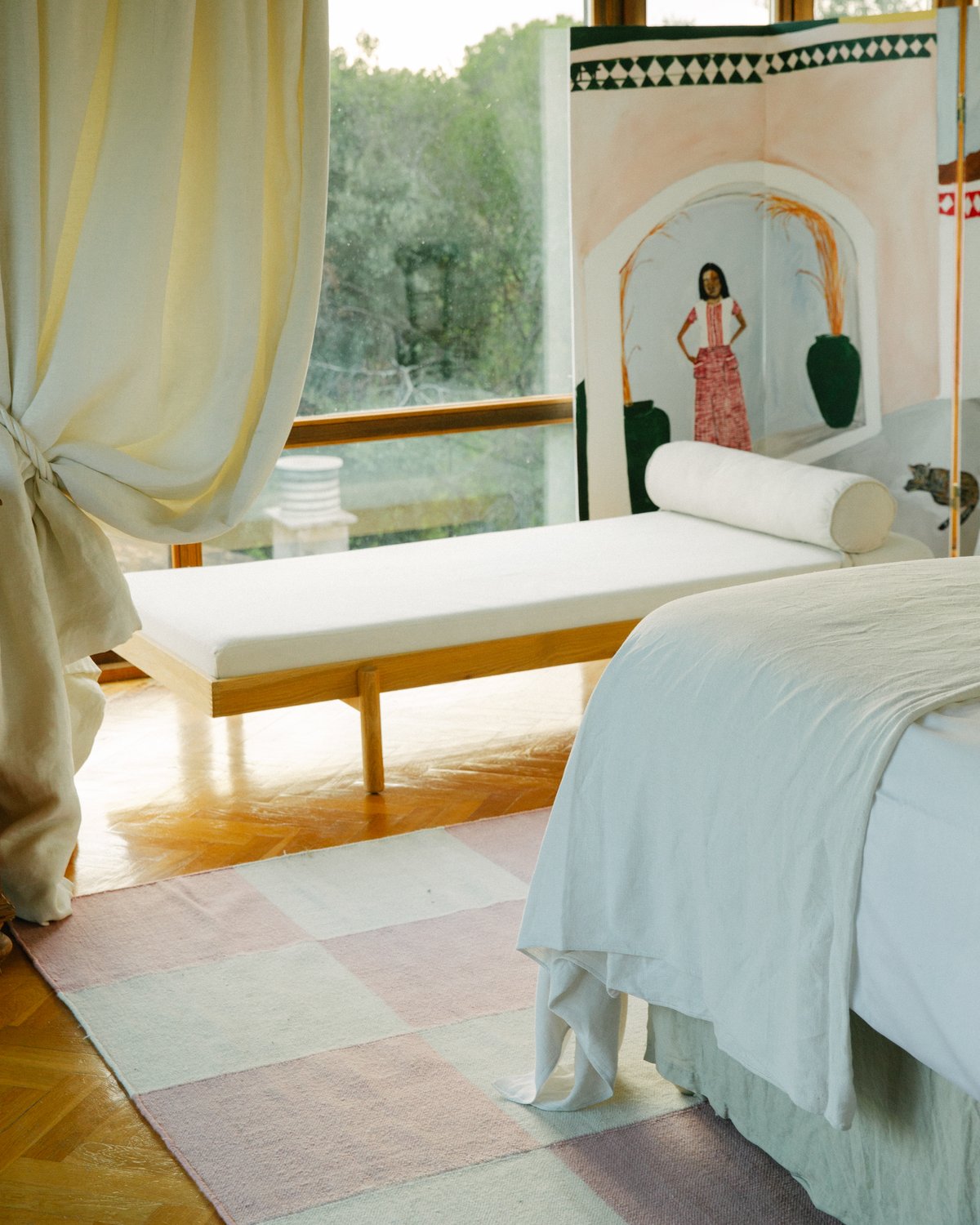Square pink displayed in Casa Balandra’s bedroom