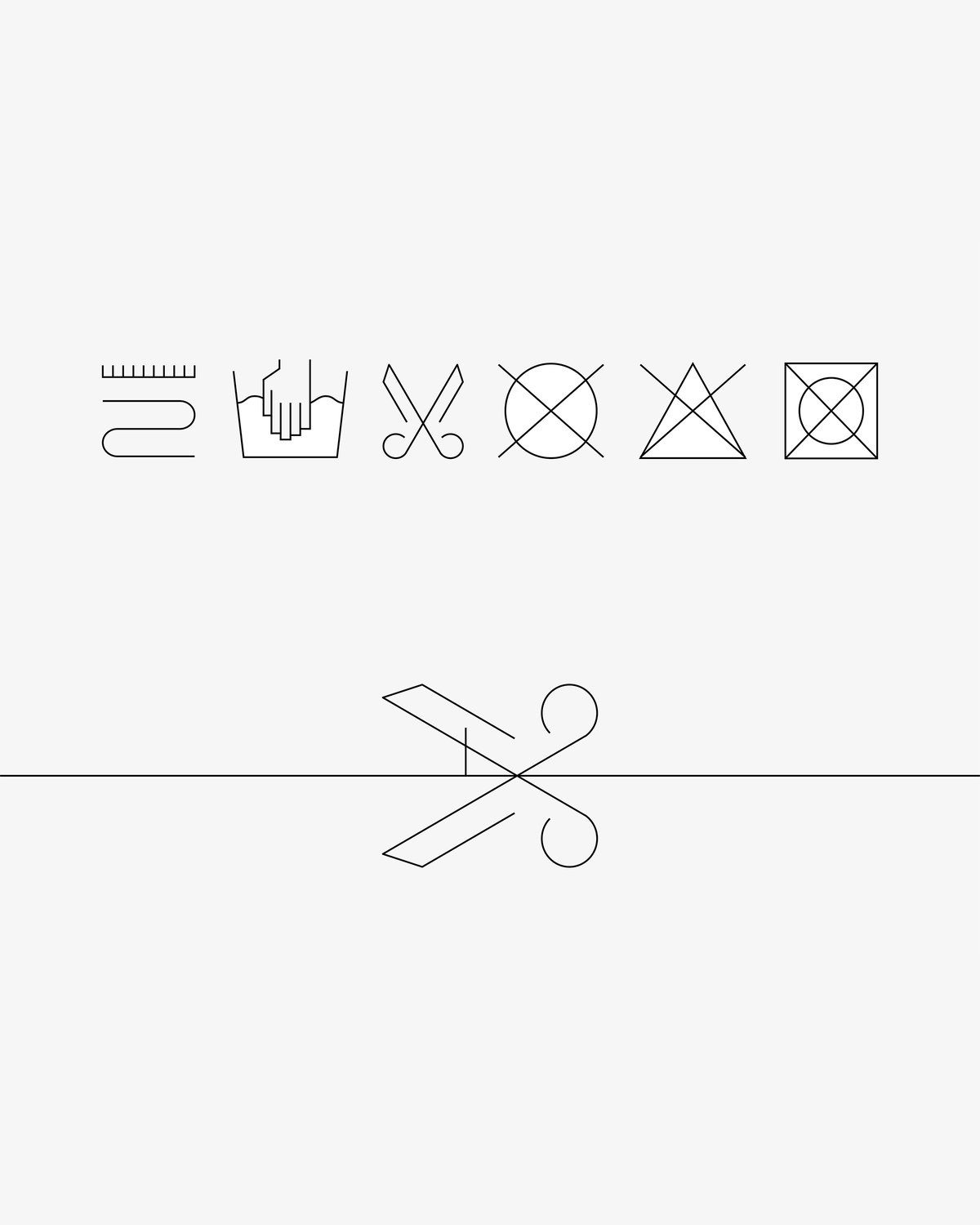 Washing and care instruction symbols with a scissor symbol below.